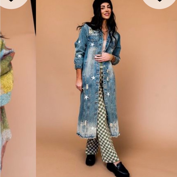 Denim Longline Jacket with Star Accents - Picture 2 of 6